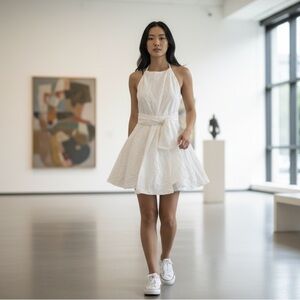 ONI ONIK Bridal Crinkle Tulle Halter Cocktail Dress Ivory EU38/US6